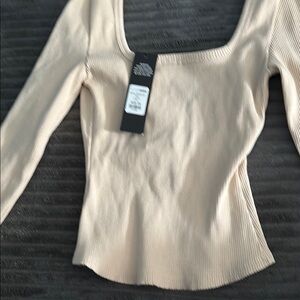 Fashion Nova Cream Fitted Ribbed Blouse